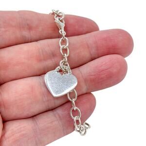 Estate Sterling Silver 925 Heart Charm Link Bracelet 7"